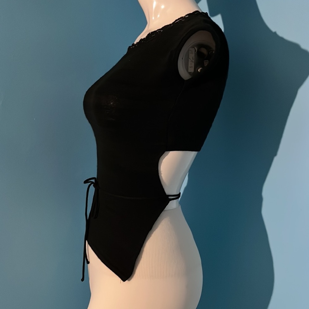 Black half open/back Top